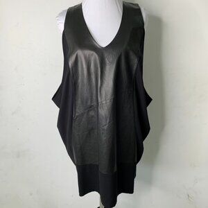 Demoo Women's Black 100% Lambskin Leather Blend Tunic Tank Top Size Large